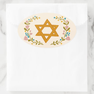 Ster van David Handgetekende Bloemrijke Joodse Maa Ovale Sticker