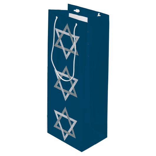 Ster van David Hanukkah Glitter Wijn Cadeautas (Voorkant Gekanteld)