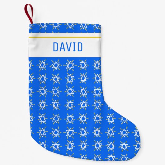 Ster van David Hanukkah Pattern Blue CUSTOMIZE IT Kleine Kerstsok (Voorkant)