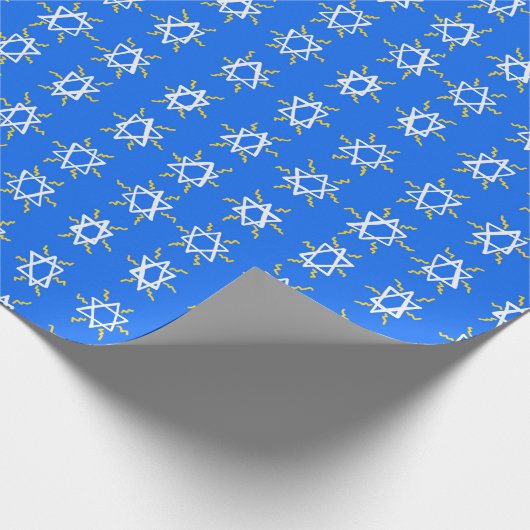 Ster van David Hanukkah Pattern Blue Gift Cadeaupapier (Hoek)