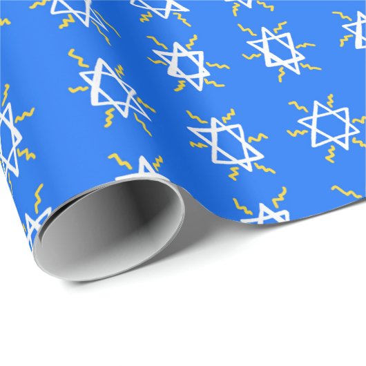 Ster van David Hanukkah Pattern Blue Gift Cadeaupapier (Rol Hoek)