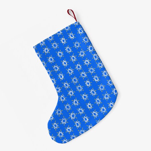 Ster van David Hanukkah Pattern Blue White Kleine Kerstsok (Achterkant (Hangend))