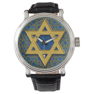 Ster van David, Hanukkah Pattern Holiday Gift Horloge