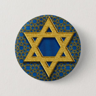 Ster van David, Hanukkah Pattern Holiday Gift Ronde Button 5,7 Cm