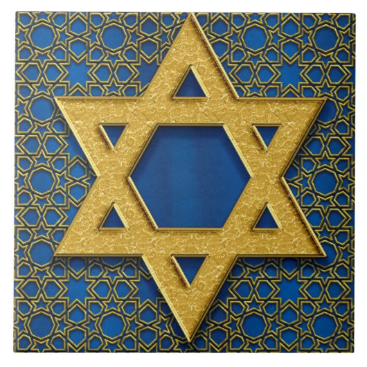 Ster van David, Hanukkah Pattern Holiday Gift Tegeltje (Voorkant)