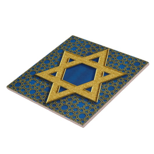 Ster van David, Hanukkah Pattern Holiday Gift Tegeltje (Zijkant)