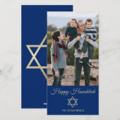 Ster van David Happy Hanukkah Blue Family Foto Feestdagenkaart (Voorkant / Achterkant)