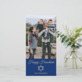 Ster van David Happy Hanukkah Blue Family Foto Feestdagenkaart (Staand voorkant)