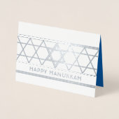 Ster van David Happy Hanukkah Techelet Blauw 1 Fot Folie Kaarten (Voorkant)
