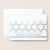 Ster van David Happy Hanukkah Techelet Blauw 1 Fot Folie Kaarten (Voorkant met envelop)