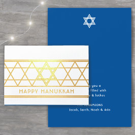 Ster van David Happy Hanukkah Techelet Blue Modern Folie Kaarten
