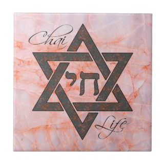 Ster van David Hebrew Chai Marble Stone Effect Tegeltje