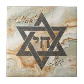 Ster van David Hebrew Chai Marble Stone Effect Tegeltje (Voorkant)