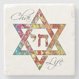 Ster van David Hebrew Chai Modern Abstracte Kunst Stenen Onderzetter