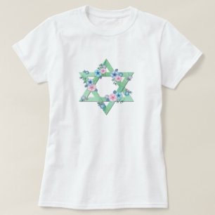 Ster van David in lichtgroen met pastelbloemen T-shirt