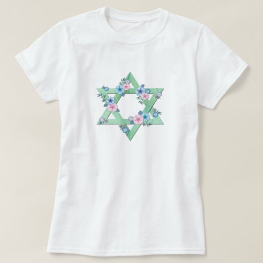 Ster van David in lichtgroen met pastelbloemen T-shirt (Design voorkant)