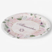 Ster van David Jewish Girl Baby Naming Pink Roses Papieren Bordje (Gekanteld)