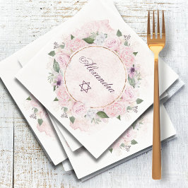 Ster van David Jewish Girl Baby Naming Pink Roses Servet