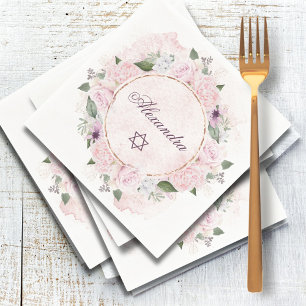Ster van David Jewish Girl Baby Naming Pink Roses Servet