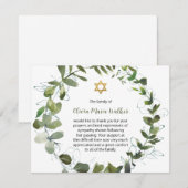 Ster van David Joodse Greenery Krans begrafenis Bedankkaart (Voorkant / Achterkant)