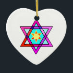 ster van David Keramisch Ornament<br><div class="desc">Joodse cadeautjes en cadeauideeën met gekleurde glas Joodse ster van David.</div>
