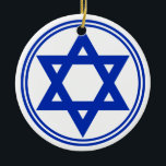 Ster van David Keramisch Ornament<br><div class="desc">Rond ornament van keramiek met aan beide zijden een afbeelding van een koninklijke blauwe ster van David en een royal blue dubbel border on white. Zie het volledige collectie van het Ornament Hanukkah onder de categorie van het Huis in de sectie van FEESTDAGEN.</div>