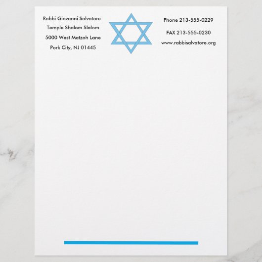 Ster van David Letterhead Gepersonaliseerd Briefhoofd (Voorkant)
