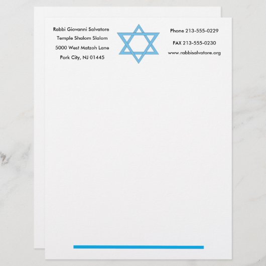 Ster van David Letterhead Gepersonaliseerd Briefhoofd (Voorkant / Achterkant)