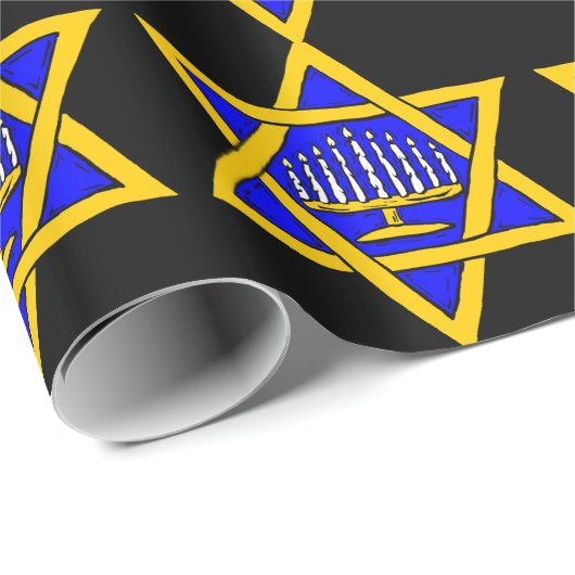Ster van David & Menorah Cadeaupapier (Rol Hoek)