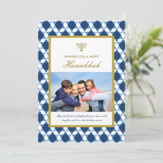 Ster van David Menorah Hanukkah Foto groetings Feestdagenkaart (Staand voorkant)