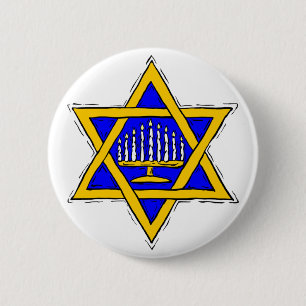 Ster van David & Menorah Ronde Button 5,7 Cm
