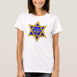 Ster van David & Menorah T-shirt<br><div class="desc">Gele ster van David gevuld met blauw en een menorah.</div>