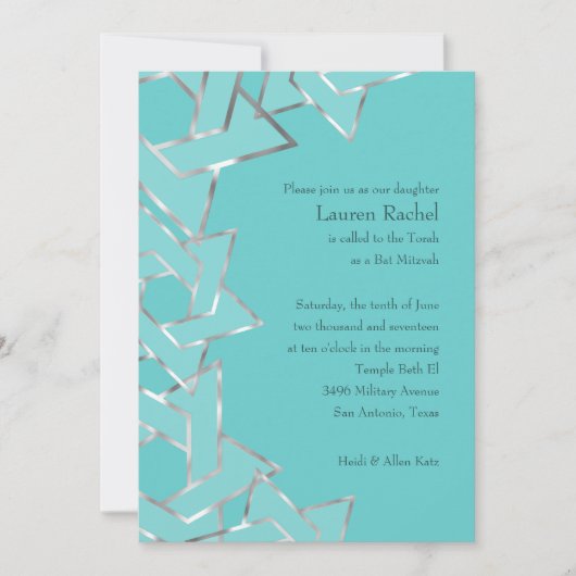 Ster van David met metaalglans voor Bat Mitzvah Kaart (Voorkant)