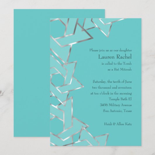 Ster van David met metaalglans voor Bat Mitzvah Kaart (Voorkant / Achterkant)