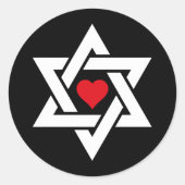 Ster van David met Red Heart Ronde Sticker (Voorkant)
