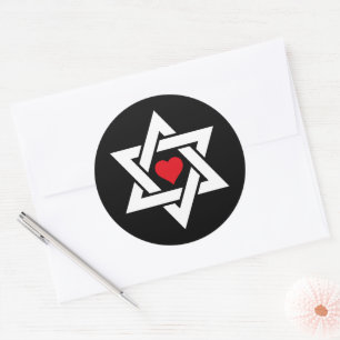 Ster van David met Red Heart Ronde Sticker