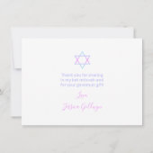 Ster van David Modern Roze Script Bat Mitzvah Bedankkaart (Achterkant)