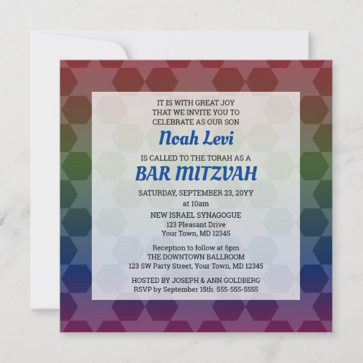Ster van David Ombre Regenboog Bar Mitzvah Square Kaart (Voorkant)