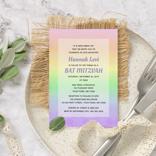 Ster van David Pastel Ombre Bat Mitzvah Kaart