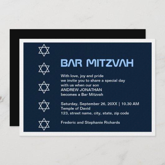 Ster van David Pattern Bar Mitzvah Kaart (Voorkant / Achterkant)