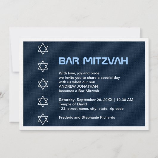 Ster van David Pattern Bar Mitzvah Kaart (Voorkant)