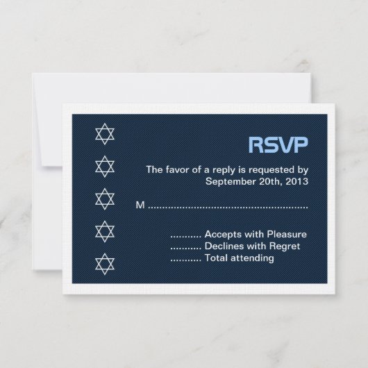 Ster van David Pattern Bar Mitzvah RSVP Kaartje (Voorkant)