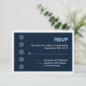 Ster van David Pattern Bar Mitzvah RSVP Kaartje (Staand voorkant)