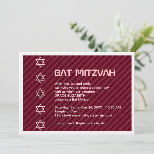 Ster van David Pattern Bat Mitzvah Kaart (Staand voorkant)