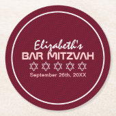Ster van David Pattern Bat Mitzvah Ronde Kartonnen Onderzetter (Voorkant)