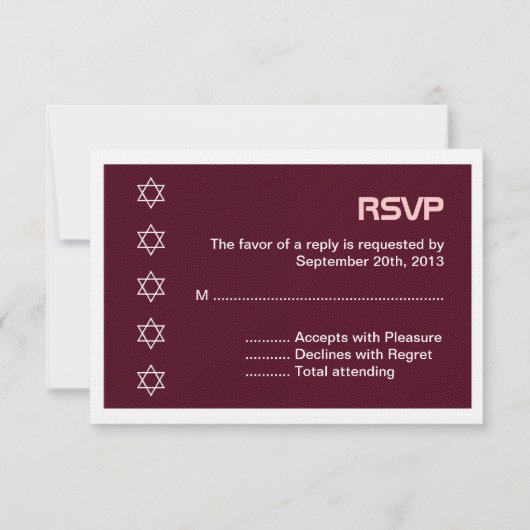 Ster van David Pattern Bat Mitzvah RSVP Kaartje (Voorkant)
