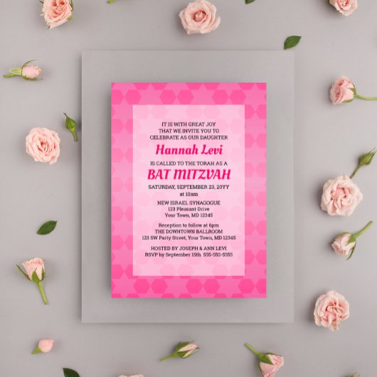 Ster van David Pink Ombre Bat Mitzvah Kaart