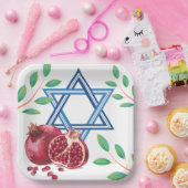 Ster van David Pomegranate Leaves Jewish Papieren Bordje (Feest)