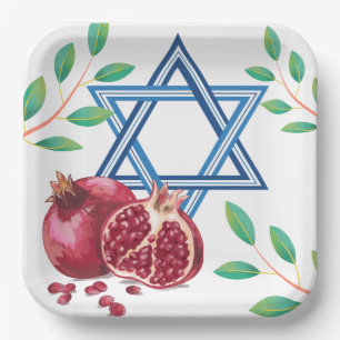 Ster van David Pomegranate Leaves Jewish Papieren Bordje