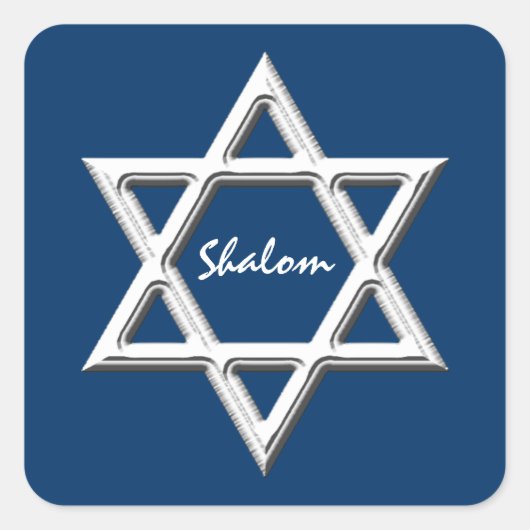Ster van David-Shalom/Wit op blauwe achtergrond Vierkante Sticker (Voorkant)